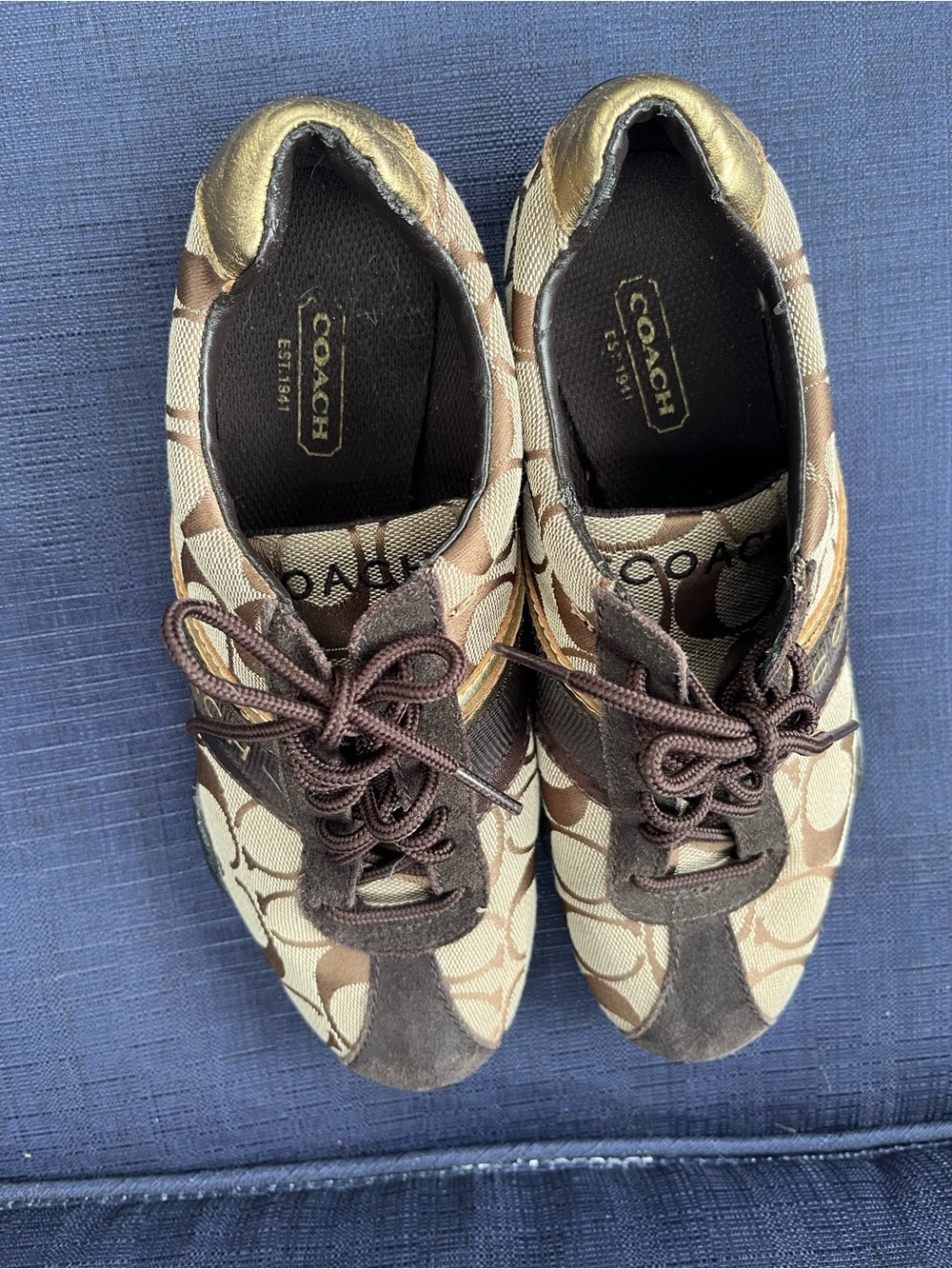 Coach Women's Brown Signature Canvas & Gold Accent Sneakers